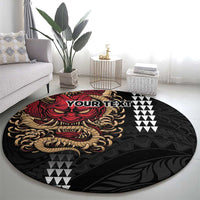 Hawaii and Japanese Oni Mask Personalised Round Carpet Kakau Pattern Dark Art Style