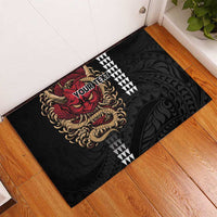 Hawaii and Japanese Oni Mask Personalised Rubber Doormat Kakau Pattern Dark Art Style