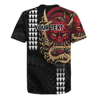 Hawaii and Japanese Oni Mask Personalised Rugby Jersey Kakau Pattern Dark Art Style
