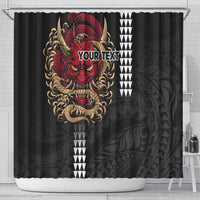 Hawaii and Japanese Oni Mask Personalised Shower Curtain Kakau Pattern Dark Art Style