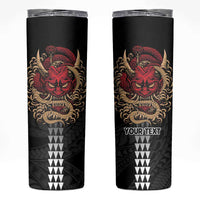 Hawaii and Japanese Oni Mask Personalised Skinny Tumbler Kakau Pattern Dark Art Style