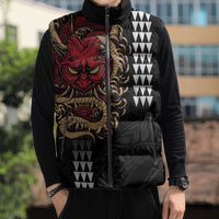 Hawaii and Japanese Oni Mask Personalised Sleeveless Puffer Jacket Kakau Pattern Dark Art Style - Polynesian Pride