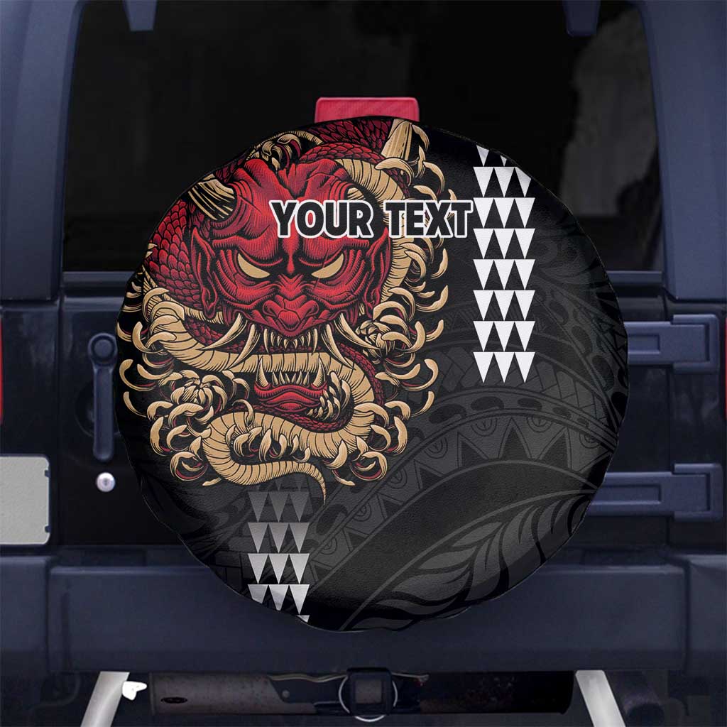 Hawaii and Japanese Oni Mask Personalised Spare Tire Cover Kakau Pattern Dark Art Style