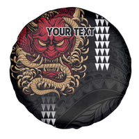 Hawaii and Japanese Oni Mask Personalised Spare Tire Cover Kakau Pattern Dark Art Style