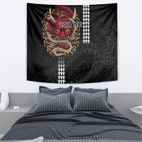 Hawaii and Japanese Oni Mask Personalised Tapestry Kakau Pattern Dark Art Style