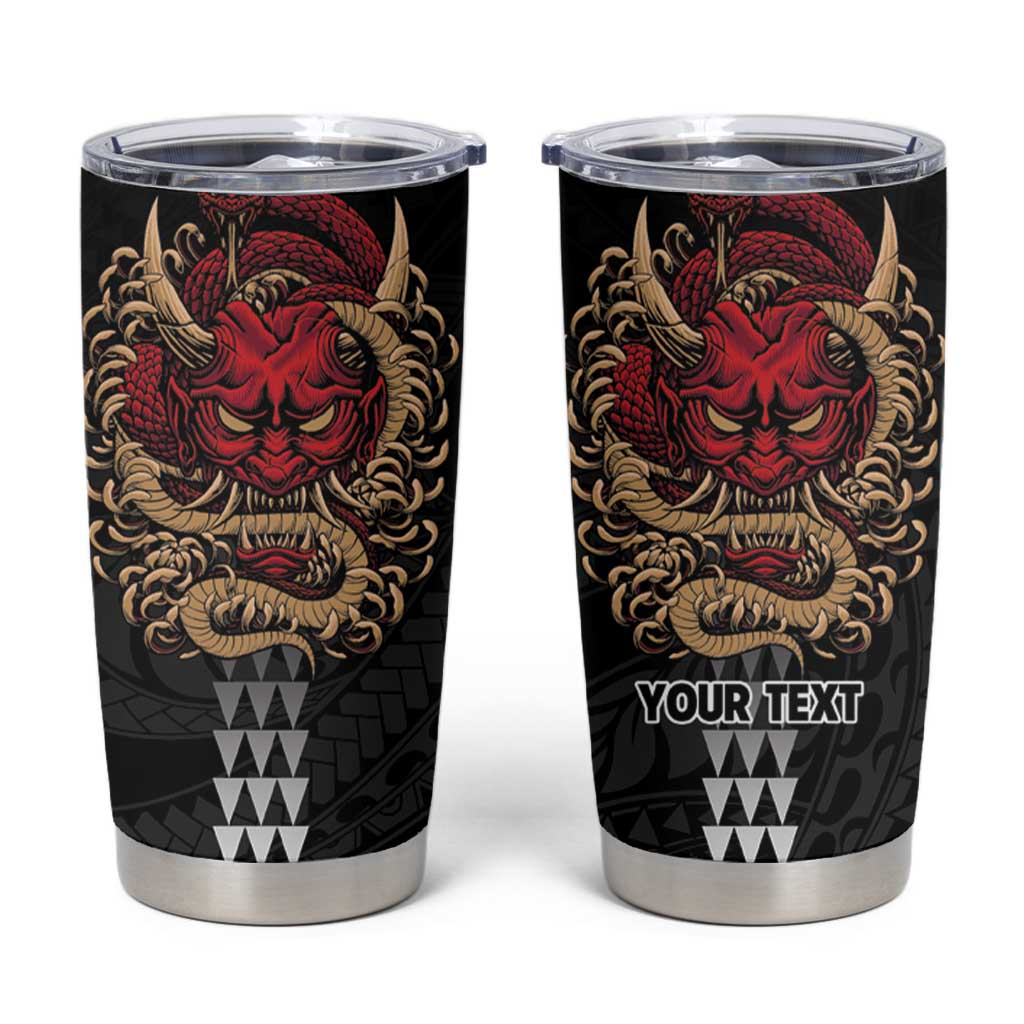 Hawaii and Japanese Oni Mask Personalised Tumbler Cup Kakau Pattern Dark Art Style
