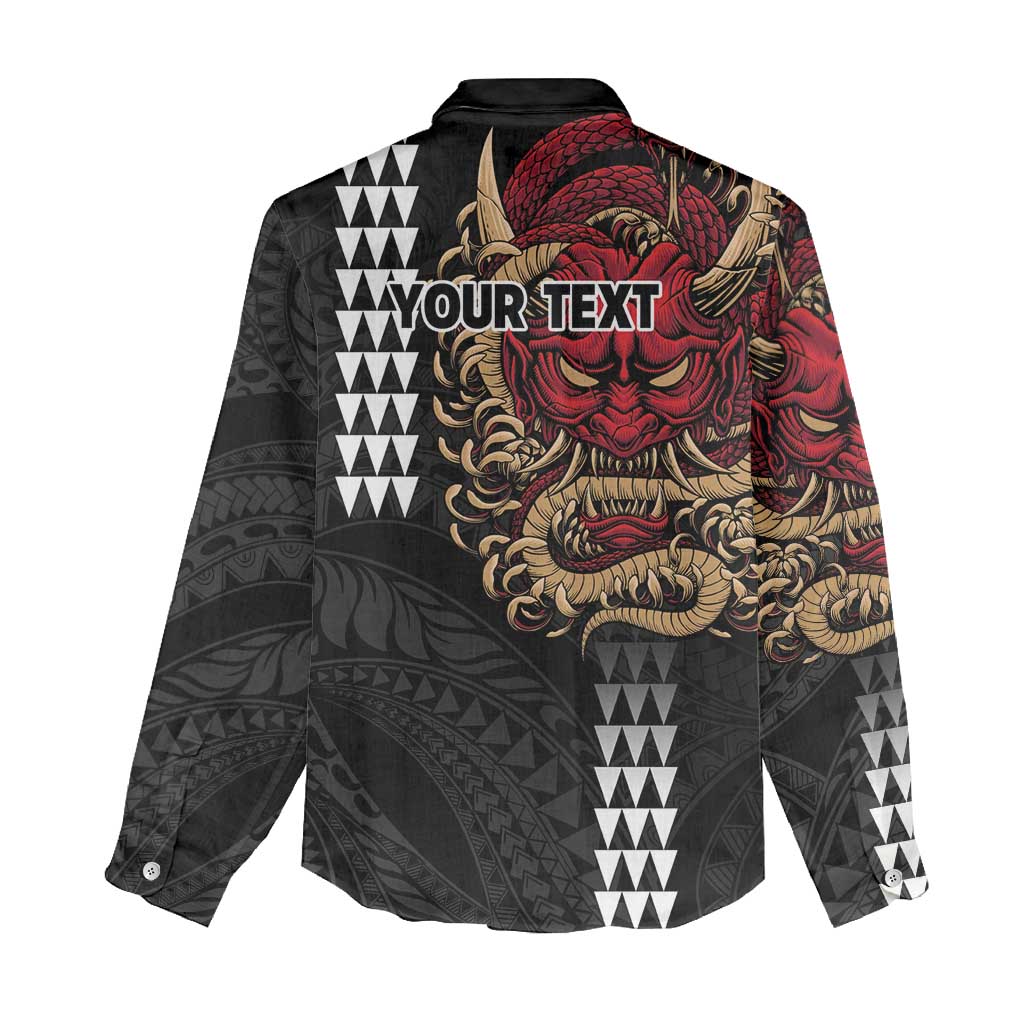 Hawaii and Japanese Oni Mask Personalised Women Casual Shirt Kakau Pattern Dark Art Style