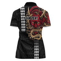 Hawaii and Japanese Oni Mask Personalised Women Polo Shirt Kakau Pattern Dark Art Style