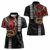 Hawaii and Japanese Oni Mask Personalised Women Polo Shirt Kakau Pattern Dark Art Style