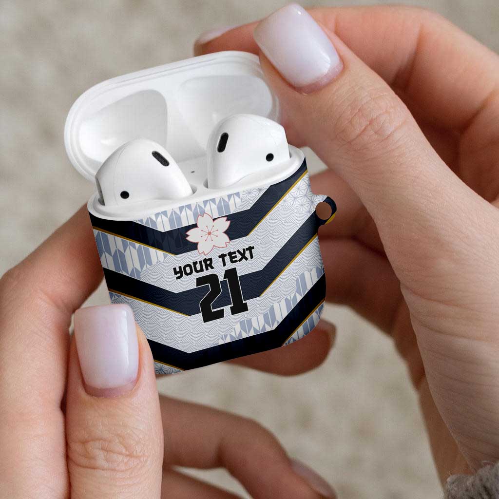 Japan Pacific Rugby 2022-23 Custom AirPods Case Black Sakura Japanese Wave Pattern LT9 - Polynesian Pride