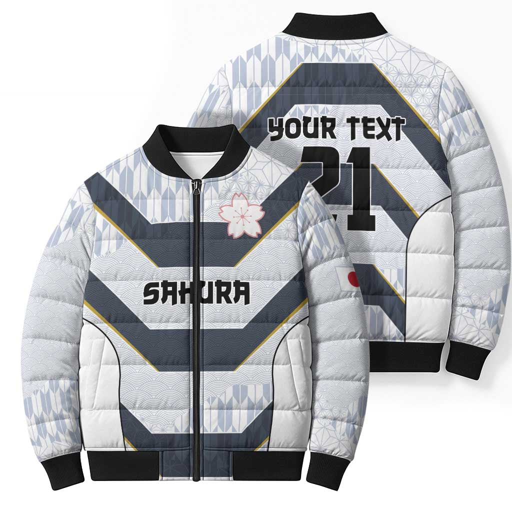 Japan Pacific Rugby 2022-23 Custom Bomber Puffer Jacket Black Sakura Japanese Wave Pattern LT9 - Polynesian Pride
