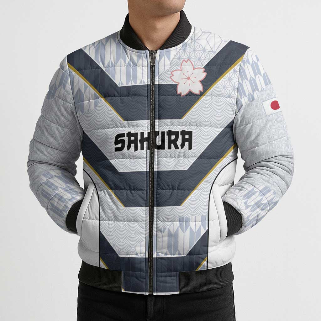 Japan Pacific Rugby 2022-23 Custom Bomber Puffer Jacket Black Sakura Japanese Wave Pattern LT9 - Polynesian Pride