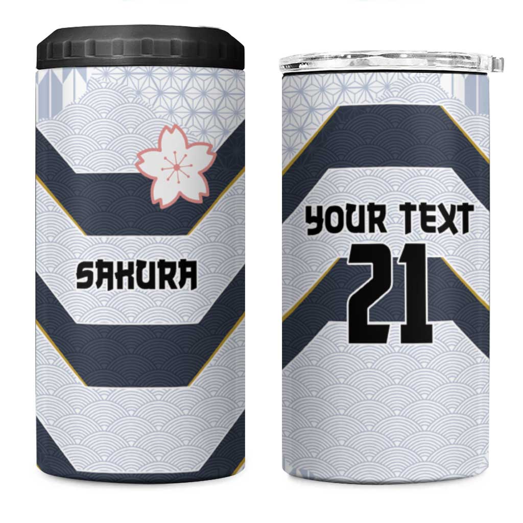Japan Pacific Rugby 2022-23 Custom 4 in 1 Can Cooler Tumbler Black Sakura Japanese Wave Pattern LT9 One Size: 16 oz Black - Polynesian Pride