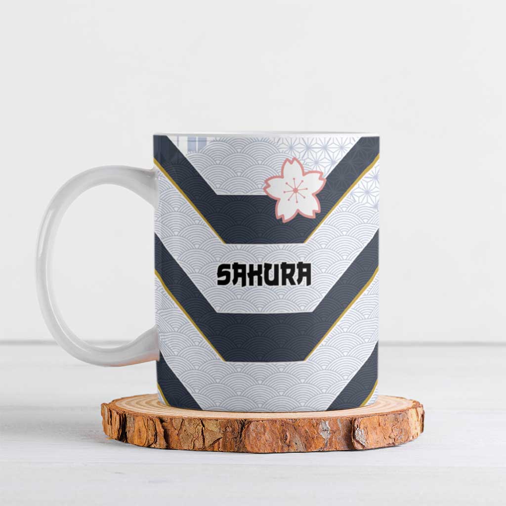 Japan Pacific Rugby 2022-23 Custom Ceramic Mug Black Sakura Japanese Wave Pattern LT9 Black - Polynesian Pride