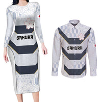 Japan Pacific Rugby 2022-23 Custom Couples Matching Long Sleeve Bodycon Dress and Long Sleeve Button Shirt Black Sakura Japanese Wave Pattern LT9 Black - Polynesian Pride