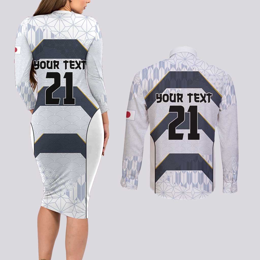 Japan Pacific Rugby 2022-23 Custom Couples Matching Long Sleeve Bodycon Dress and Long Sleeve Button Shirt Black Sakura Japanese Wave Pattern LT9 - Polynesian Pride
