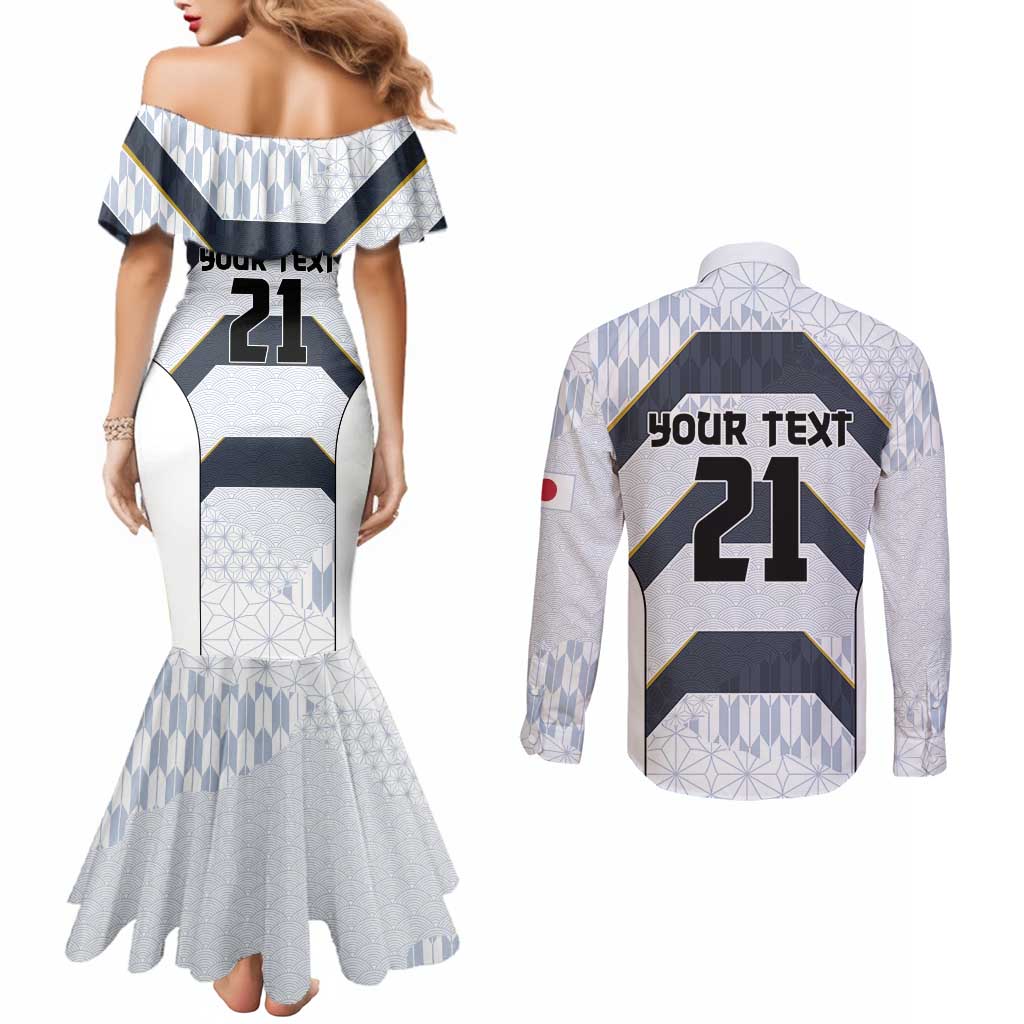 Japan Pacific Rugby 2022-23 Custom Couples Matching Mermaid Dress and Long Sleeve Button Shirt Black Sakura Japanese Wave Pattern