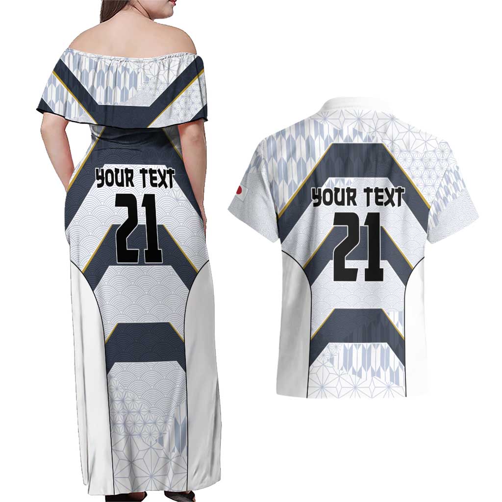 Japan Pacific Rugby 2022-23 Custom Couples Matching Off Shoulder Maxi Dress and Hawaiian Shirt Black Sakura Japanese Wave Pattern LT9 - Polynesian Pride