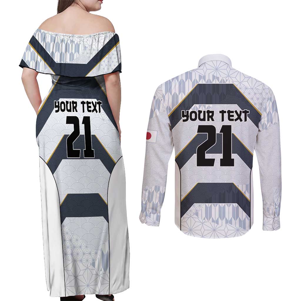 Japan Pacific Rugby 2022-23 Custom Couples Matching Off Shoulder Maxi Dress and Long Sleeve Button Shirt Black Sakura Japanese Wave Pattern LT9 - Polynesian Pride