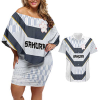Japan Pacific Rugby 2022-23 Custom Couples Matching Off Shoulder Short Dress and Hawaiian Shirt Black Sakura Japanese Wave Pattern LT9 Black - Polynesian Pride