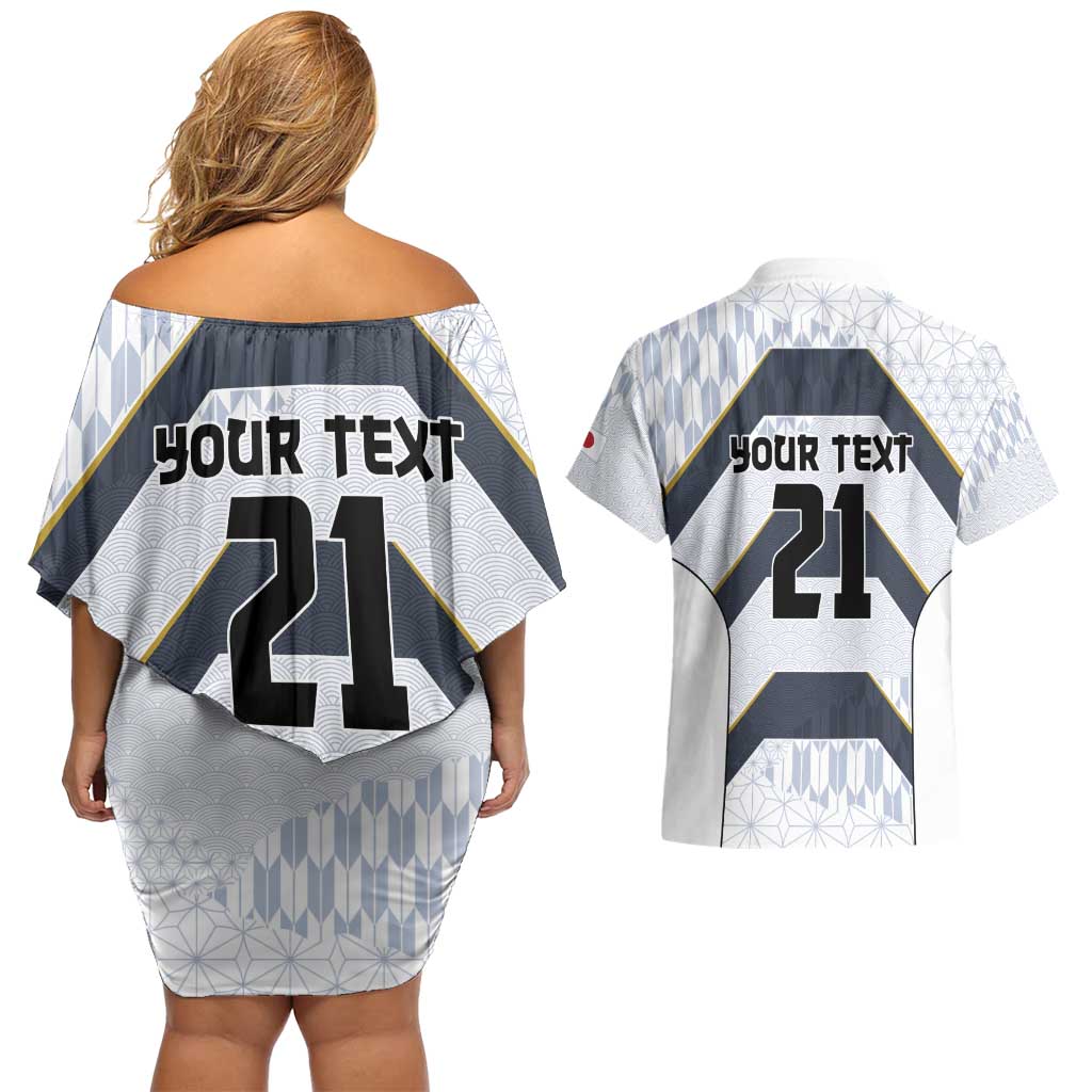 Japan Pacific Rugby 2022-23 Custom Couples Matching Off Shoulder Short Dress and Hawaiian Shirt Black Sakura Japanese Wave Pattern LT9 - Polynesian Pride
