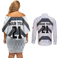 Japan Pacific Rugby 2022-23 Custom Couples Matching Off Shoulder Short Dress and Long Sleeve Button Shirt Black Sakura Japanese Wave Pattern LT9 - Polynesian Pride