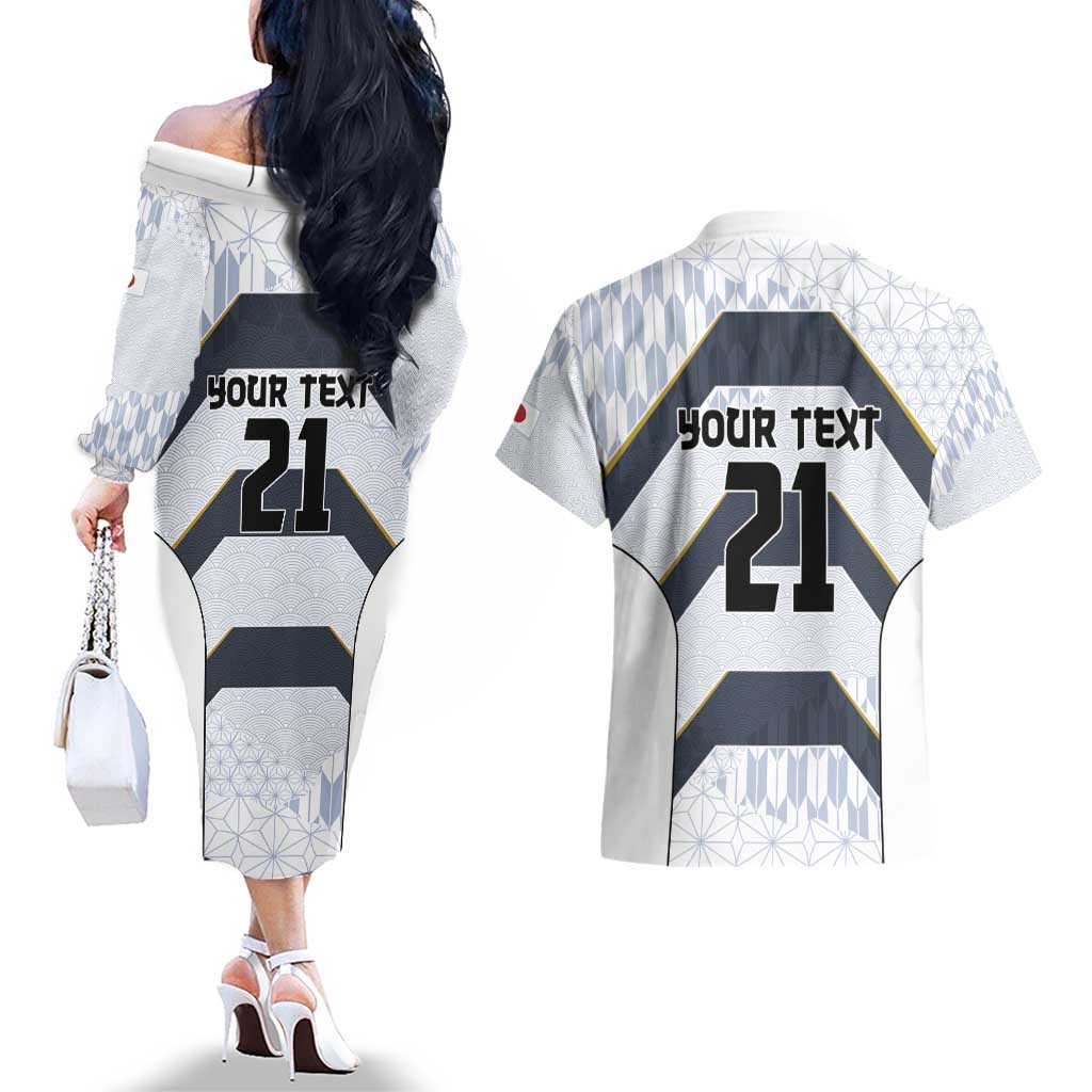 Japan Pacific Rugby 2022-23 Custom Couples Matching Off The Shoulder Long Sleeve Dress and Hawaiian Shirt Black Sakura Japanese Wave Pattern LT9 - Polynesian Pride
