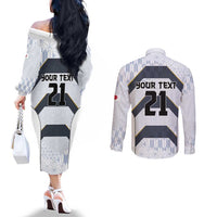 Japan Pacific Rugby 2022-23 Custom Couples Matching Off The Shoulder Long Sleeve Dress and Long Sleeve Button Shirt Black Sakura Japanese Wave Pattern LT9 - Polynesian Pride