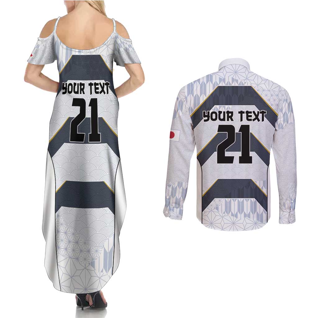 Japan Pacific Rugby 2022-23 Custom Couples Matching Summer Maxi Dress and Long Sleeve Button Shirt Black Sakura Japanese Wave Pattern LT9 - Polynesian Pride