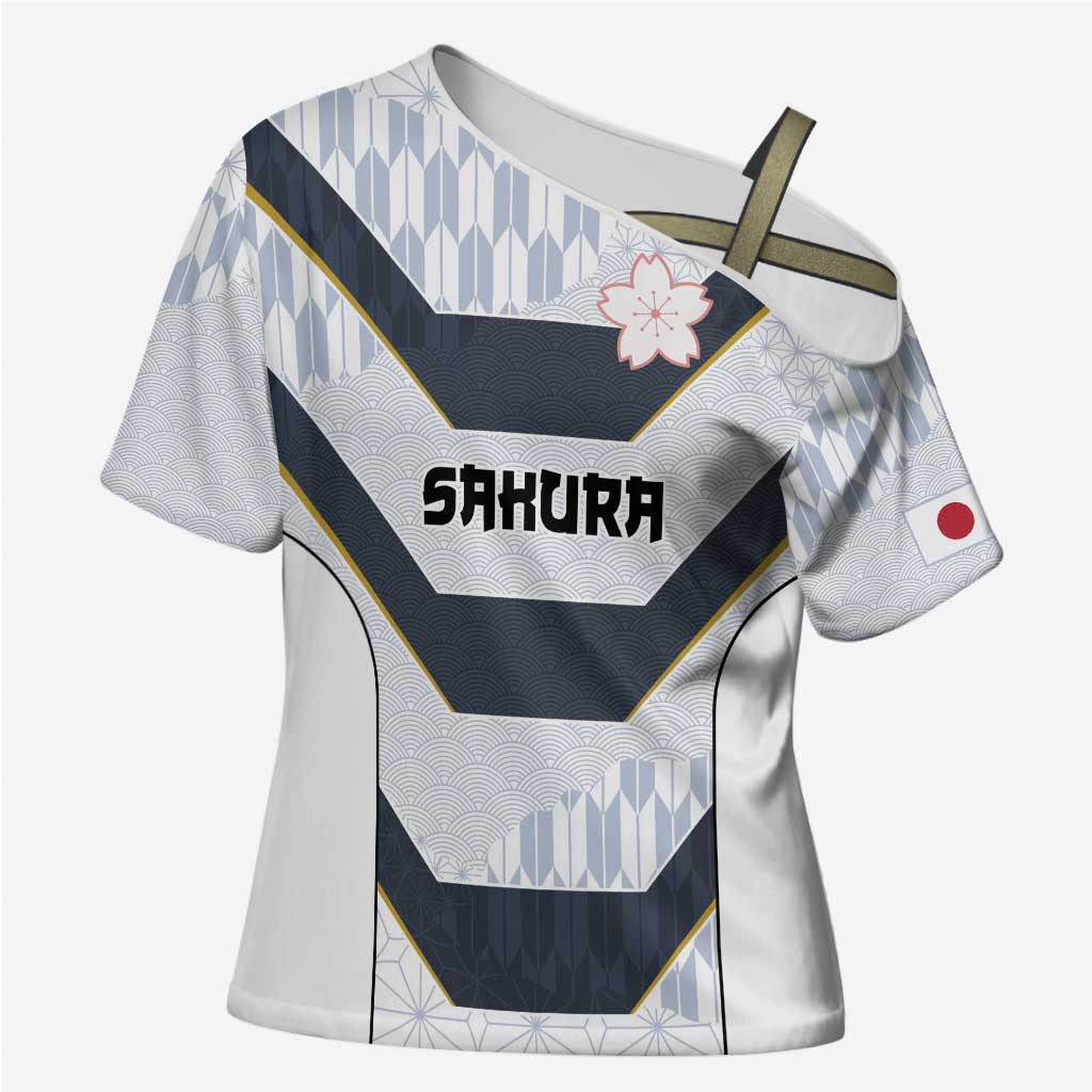 Japan Pacific Rugby 2022-23 Custom Cross Shoulder Shirt Black Sakura Japanese Wave Pattern LT9 Female Black - Polynesian Pride
