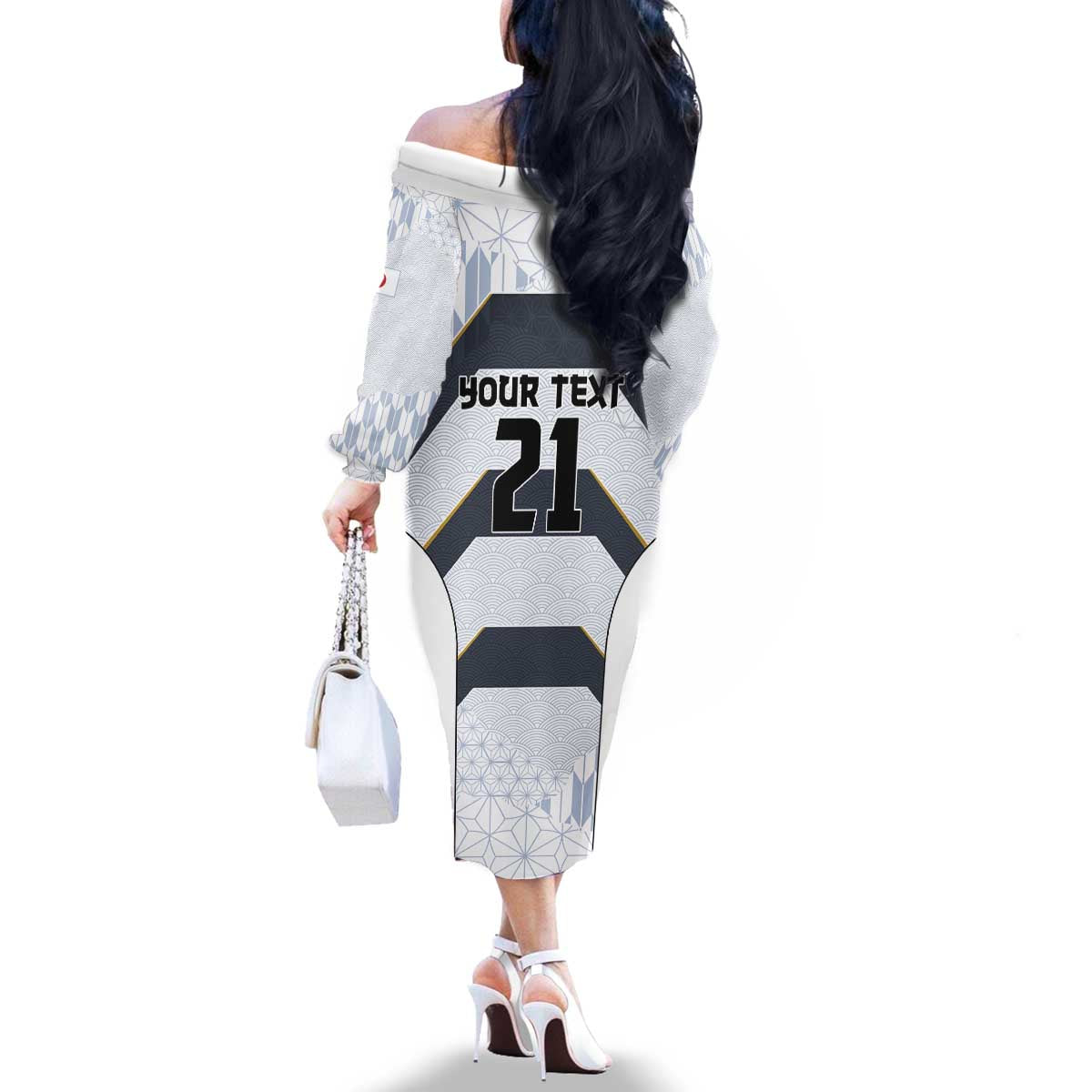 Japan Pacific Rugby 2022-23 Custom Family Matching Off The Shoulder Long Sleeve Dress and Hawaiian Shirt Black Sakura Japanese Wave Pattern