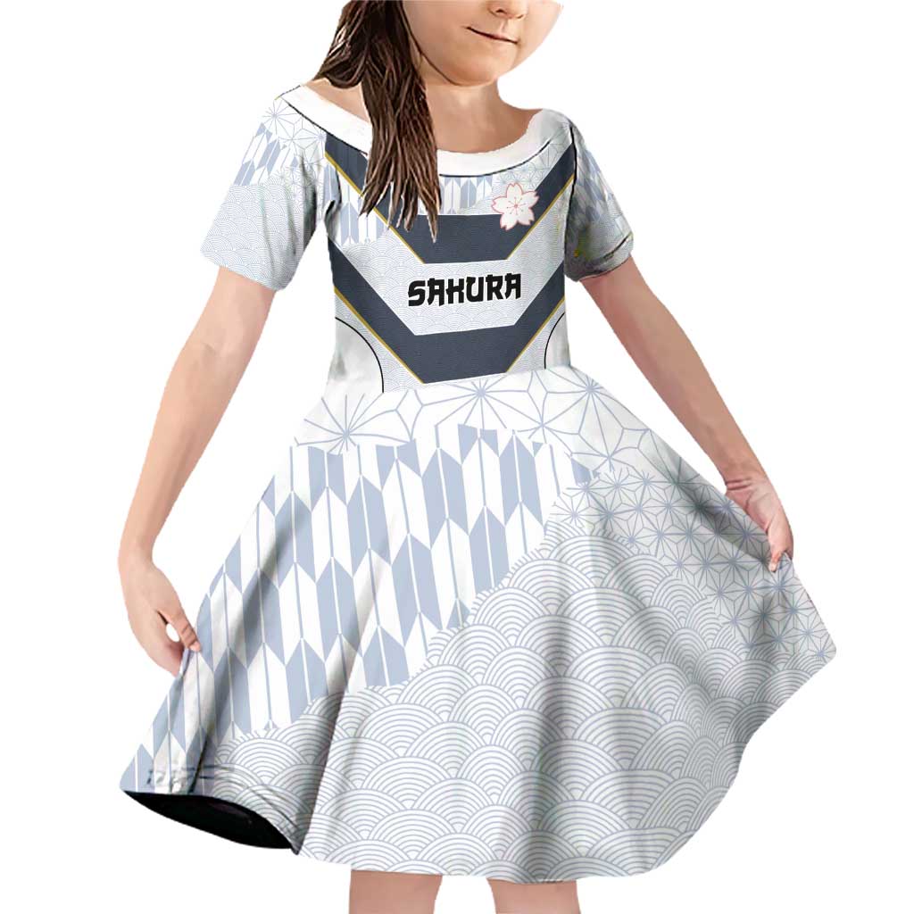Japan Pacific Rugby 2022-23 Custom Family Matching Off Shoulder Short Dress and Hawaiian Shirt Black Sakura Japanese Wave Pattern LT9 Daughter's Dress Black - Polynesian Pride