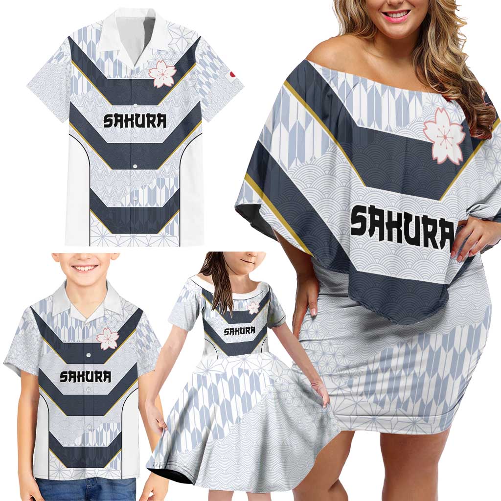 Japan Pacific Rugby 2022-23 Custom Family Matching Off Shoulder Short Dress and Hawaiian Shirt Black Sakura Japanese Wave Pattern LT9 - Polynesian Pride
