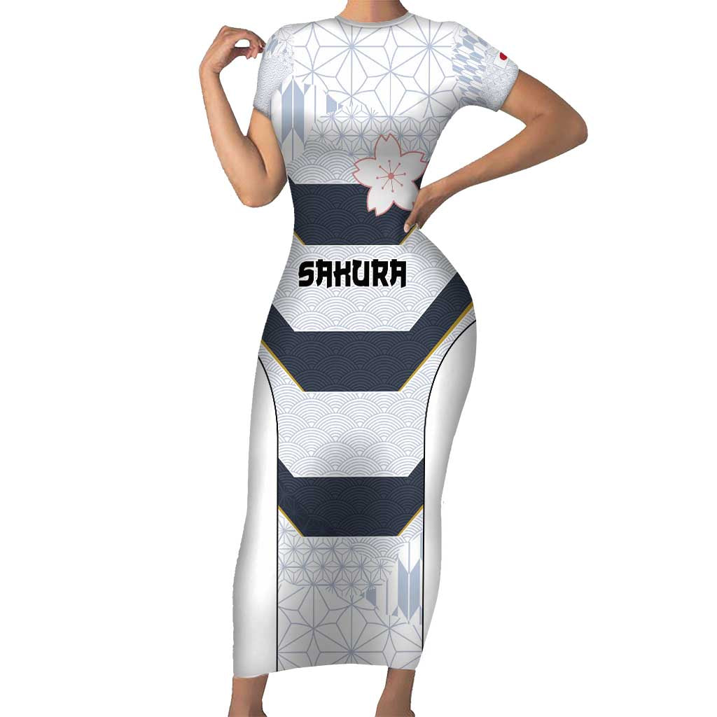 Japan Pacific Rugby 2022-23 Custom Family Matching Short Sleeve Bodycon Dress and Hawaiian Shirt Black Sakura Japanese Wave Pattern