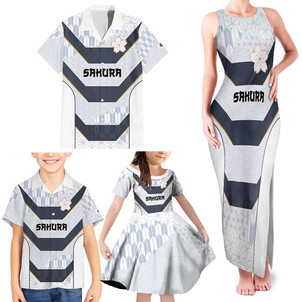 Japan Pacific Rugby 2022-23 Custom Family Matching Tank Maxi Dress and Hawaiian Shirt Black Sakura Japanese Wave Pattern LT9 - Polynesian Pride