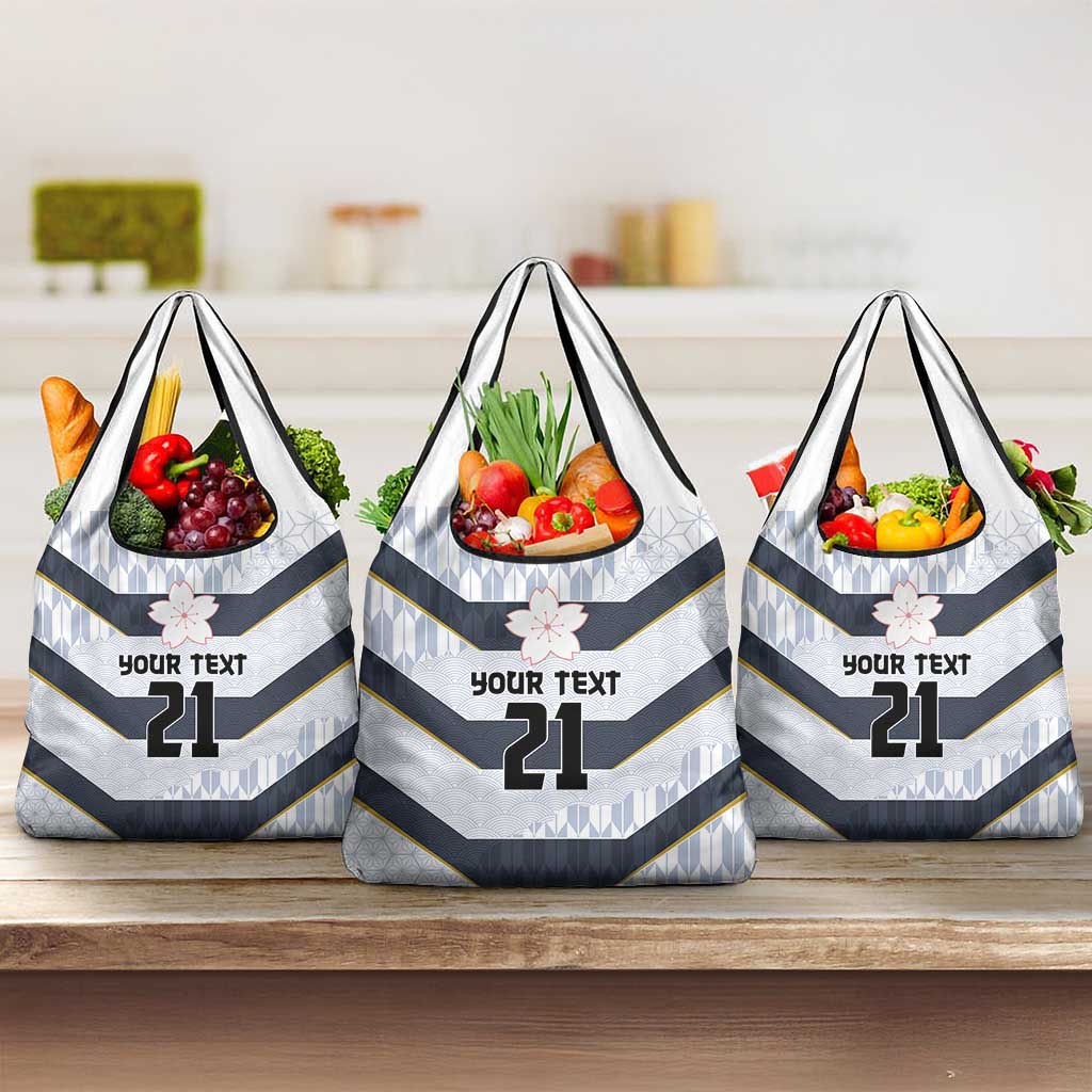 Japan Pacific Rugby 2022-23 Custom Grocery Bag Black Sakura Japanese Wave Pattern LT9 3-pack One Size Black - Polynesian Pride