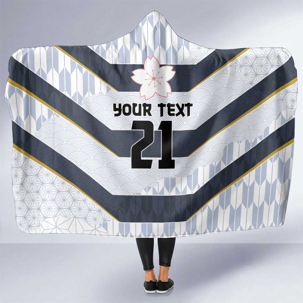 Japan Pacific Rugby 2022-23 Custom Hooded Blanket Black Sakura Japanese Wave Pattern LT9 One Size Black - Polynesian Pride