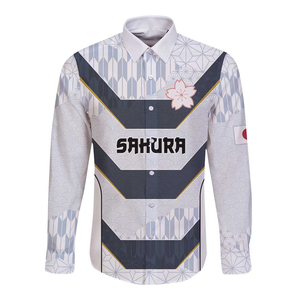 Japan Pacific Rugby 2022-23 Custom Long Sleeve Button Shirt Black Sakura Japanese Wave Pattern LT9 Unisex Black - Polynesian Pride