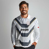 Japan Pacific Rugby 2022-23 Custom Long Sleeve Polo Shirt Black Sakura Japanese Wave Pattern