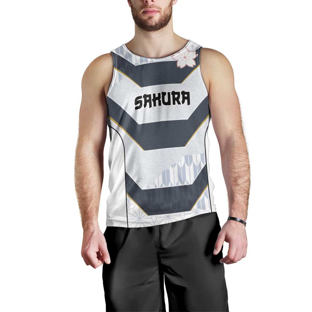 Japan Pacific Rugby 2022-23 Custom Men Tank Top Black Sakura Japanese Wave Pattern LT9 - Polynesian Pride