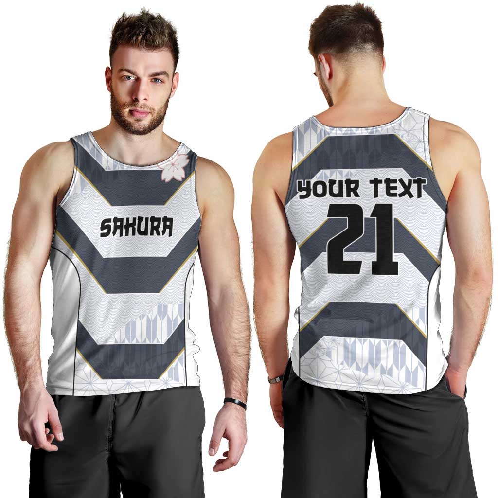 Japan Pacific Rugby 2022-23 Custom Men Tank Top Black Sakura Japanese Wave Pattern LT9 - Polynesian Pride