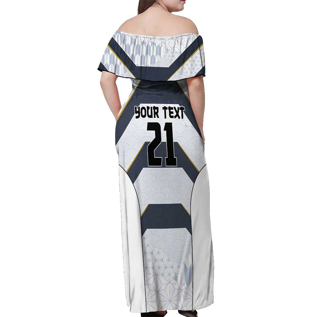 Japan Pacific Rugby 2022-23 Custom Off Shoulder Maxi Dress Black Sakura Japanese Wave Pattern
