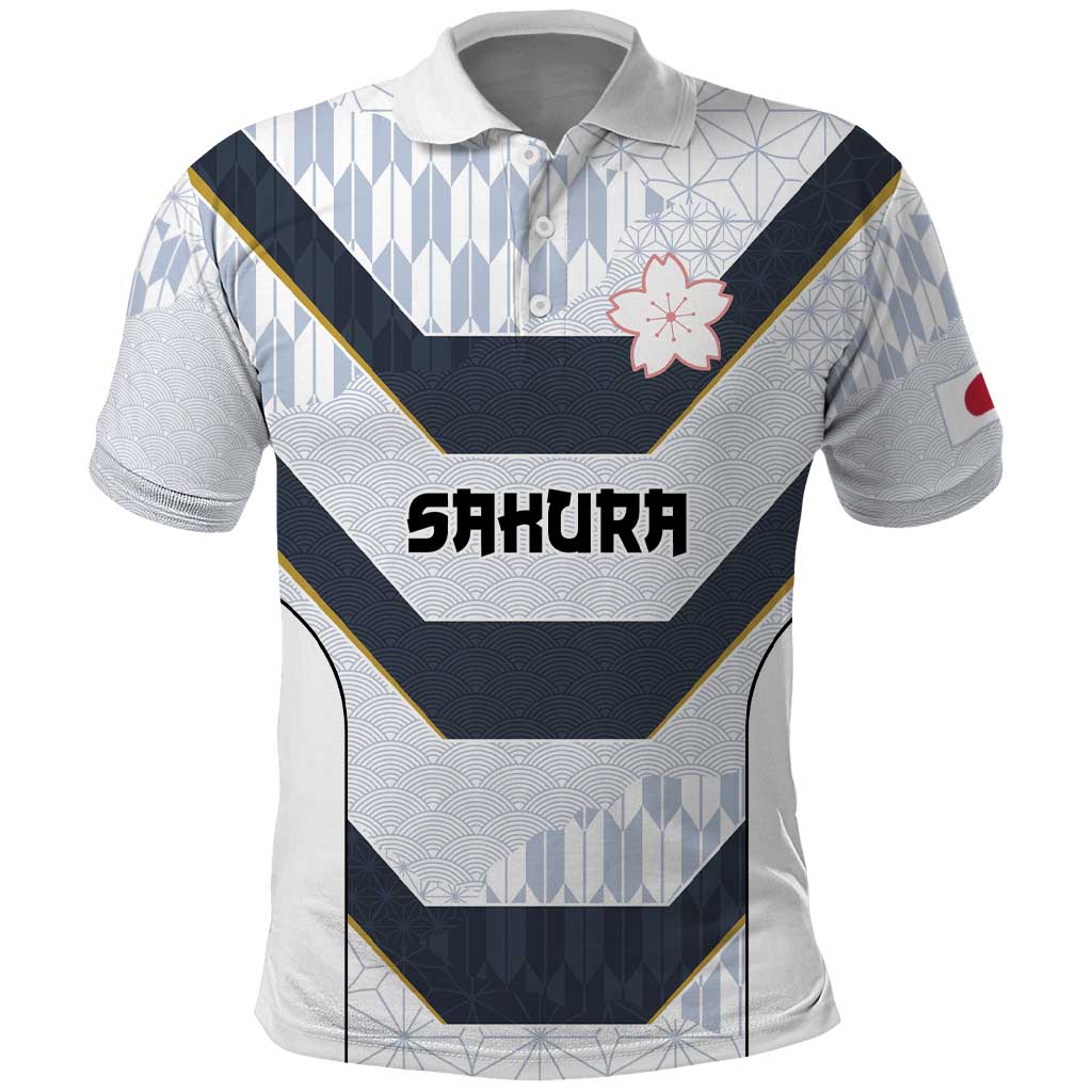 Japan Pacific Rugby 2022-23 Custom Polo Shirt Black Sakura Japanese Wave Pattern