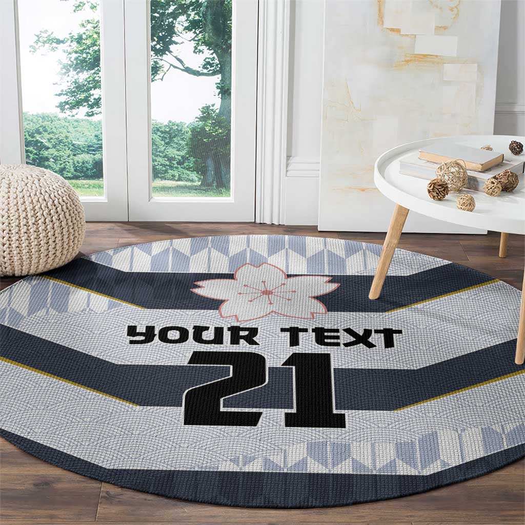 Japan Pacific Rugby 2022-23 Custom Round Carpet Black Sakura Japanese Wave Pattern