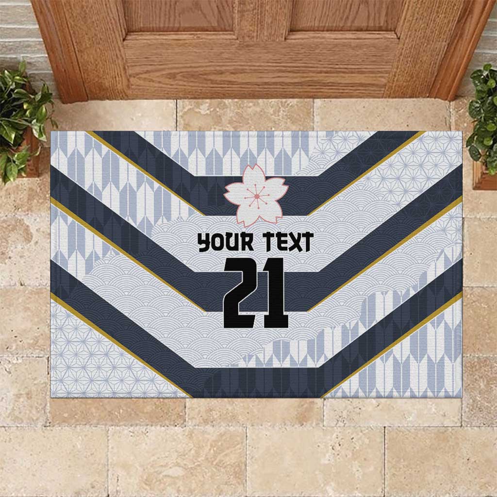 Japan Pacific Rugby 2022-23 Custom Rubber Doormat Black Sakura Japanese Wave Pattern LT9 Black - Polynesian Pride