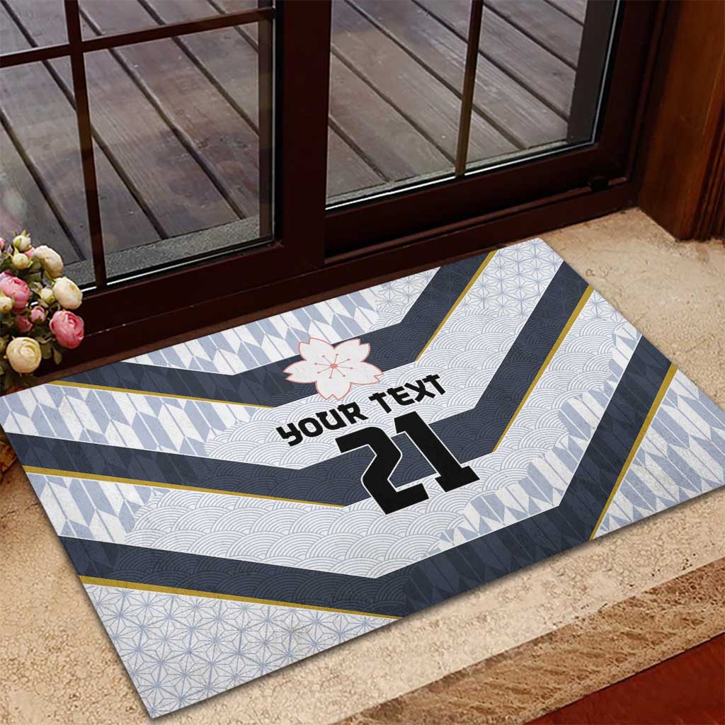 Japan Pacific Rugby 2022-23 Custom Rubber Doormat Black Sakura Japanese Wave Pattern LT9 - Polynesian Pride
