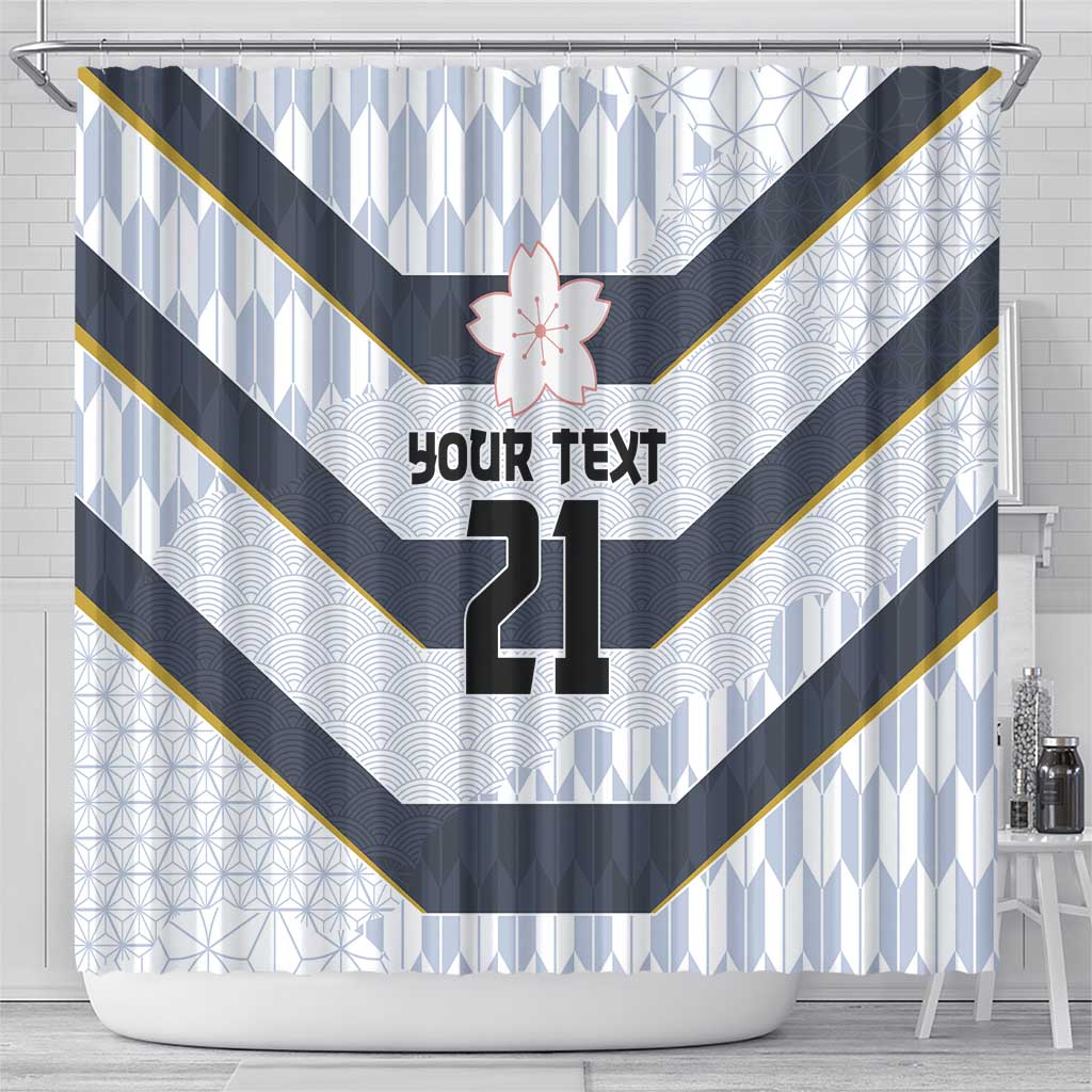 Japan Pacific Rugby 2022-23 Custom Shower Curtain Black Sakura Japanese Wave Pattern
