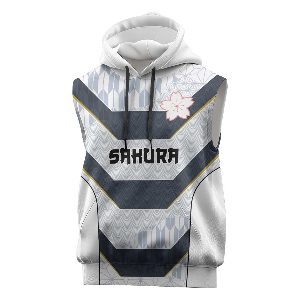 Japan Pacific Rugby 2022-23 Custom Sleeveless Hoodie Black Sakura Japanese Wave Pattern LT9 Black - Polynesian Pride