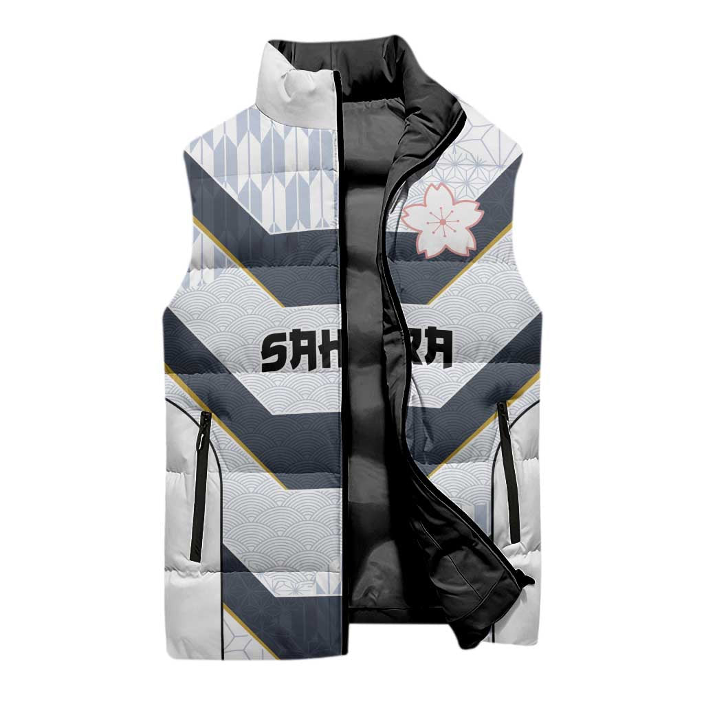 Japan Pacific Rugby 2022-23 Custom Sleeveless Puffer Jacket Black Sakura Japanese Wave Pattern LT9 - Polynesian Pride
