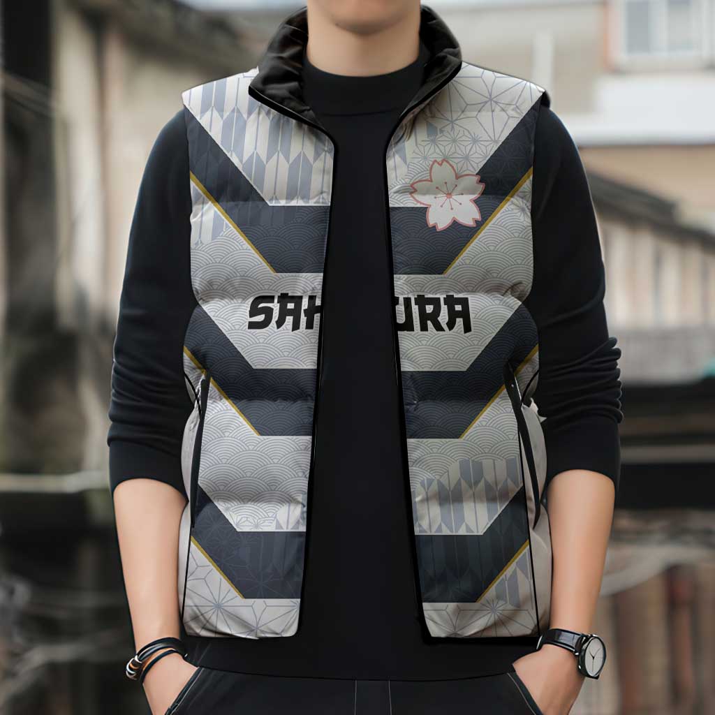 Japan Pacific Rugby 2022-23 Custom Sleeveless Puffer Jacket Black Sakura Japanese Wave Pattern LT9 - Polynesian Pride